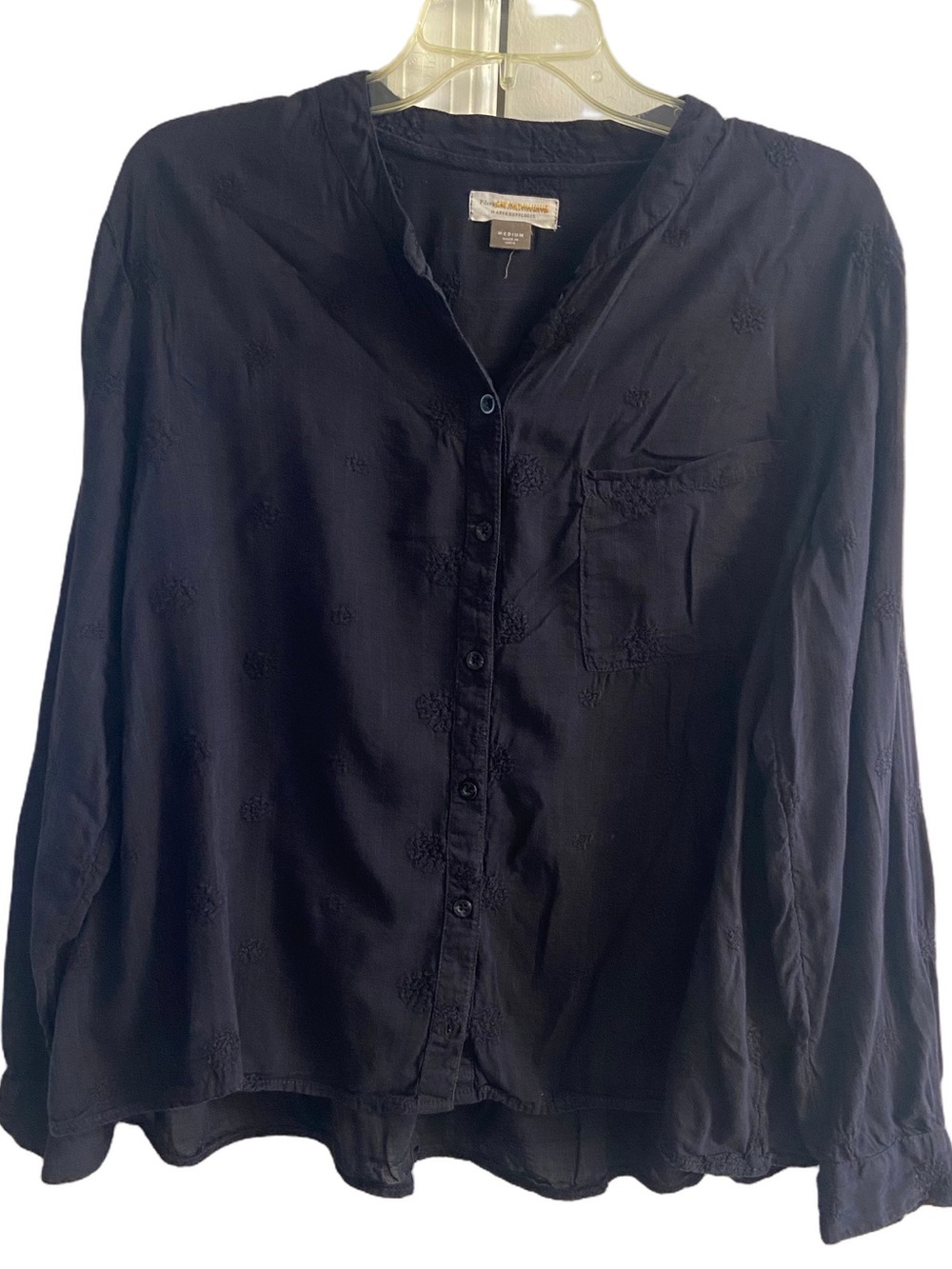 Pilcro Anthropologie Black Embroidered Button Down Shirt Long Sleeve Blouse M